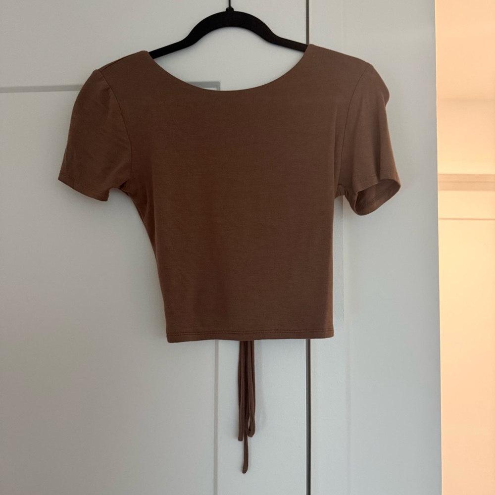 Active USA Brown Crop Top w/ cutouts on back